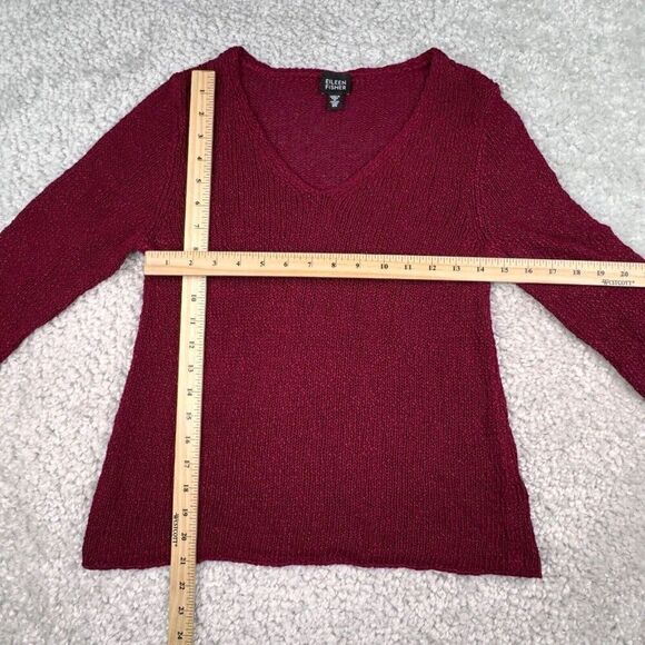 Eileen Fisher Italian Yarn Linen Blend V-Neck Sweater Cranberry Red - Picture 6 of 6